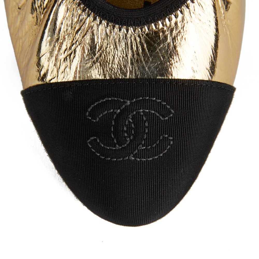 NEW IN BOX Authentic Chanel Gold & Black CC Logo Ballerina Ballet Flats 41.5 - Picture 12 of 14
